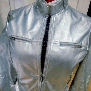 Silver Gray Genuine Leather Jacket